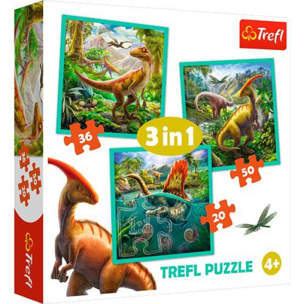 Trefl -  Puzzle 3 em 1 - Dinossauros