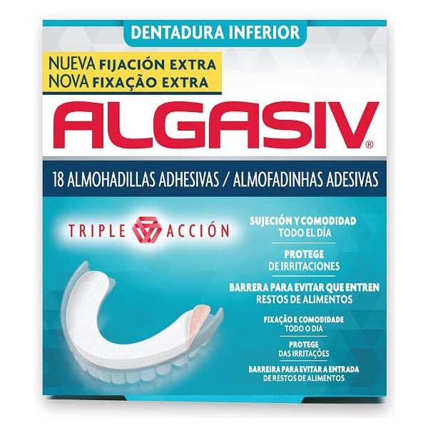 Algasiv Almofada Adesiva Prótese Dentária Inferior 18 Unidade(s) com Oferta de Almofada Inferior 12 Unidade(s)