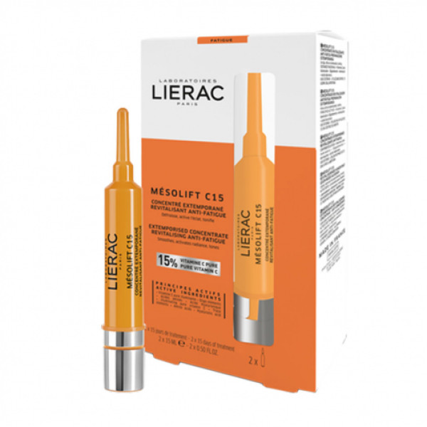 LIERAC MÉSOLIFT C15 CONCENTRADO EXTEMPORÂNEO REVITALIZANTE ANTIFADIGA 2 AMPOLAS DE 15 ML